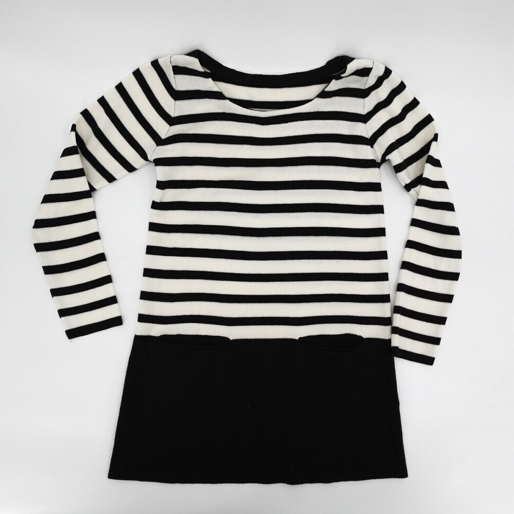 Duras Sweater Dress Womens Size F Black White Striped Long Sleeve Pockets